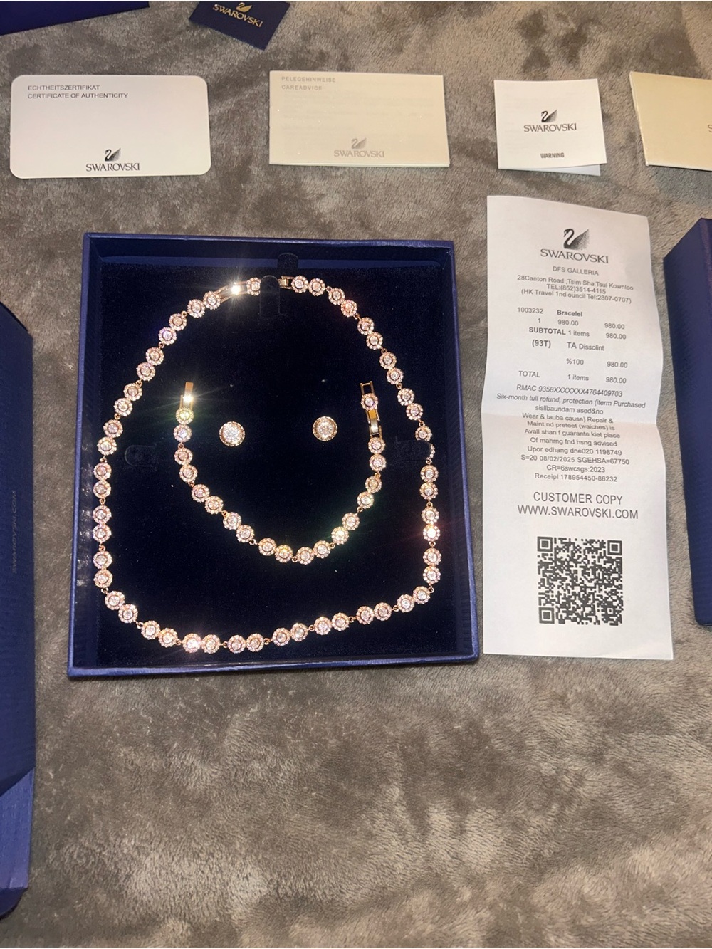 Swarovski Rose Pink Crystal Necklace, Bracelet & Stud Earrings Set